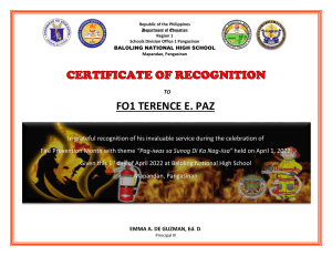 Fire Prevention Recognition Certificate - Baloling NHS