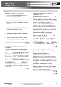 English Test: Grammar, Vocabulary, Natural Disasters