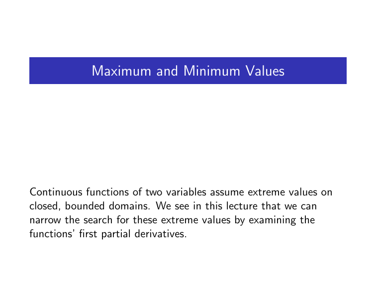 Maximum and Minimum Values of Functions