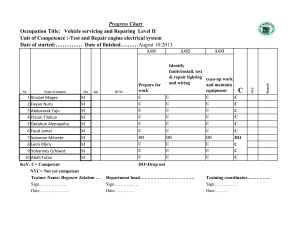 Vehicle Servicing Progress Chart - Engine Electrical Systems