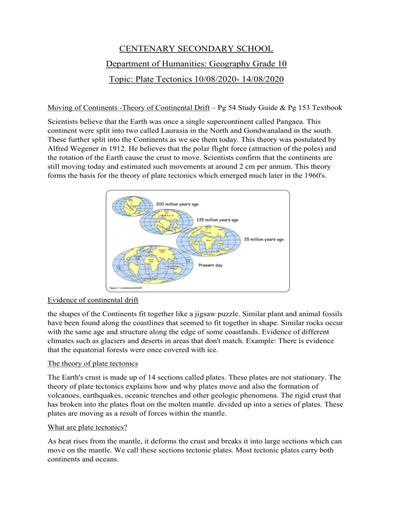 Plate Tectonics Worksheet: Grade 10 Geography