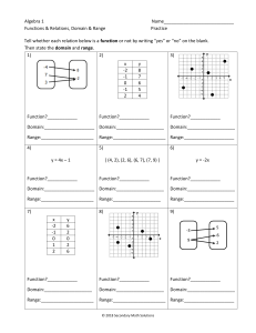 Algebra 1 Functions & Relations Worksheet