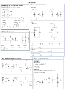 BJT & MOSFET Cheat Sheet: Current, Models, DC Operation