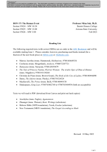 HON 171 The Human Event Syllabus Fall 2023