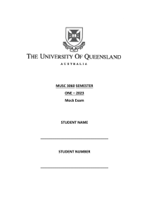 MUSC 3060 Music Theory Mock Exam - Semester One 2023
