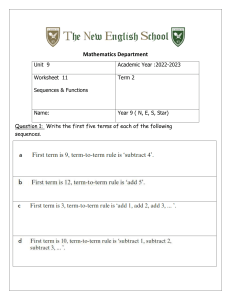 Year 9 Math Worksheet: Sequences & Functions