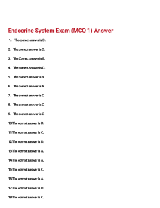 Endocrine System Exam Answer Key (MCQ 1)