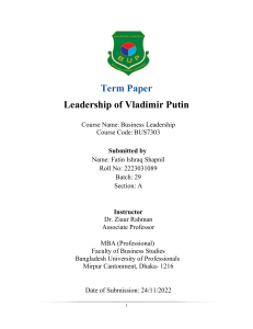 Vladimir Putin Leadership Term Paper