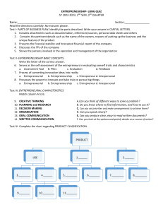 Entrepreneurship Quiz: Business Plan, Concepts, Characteristics