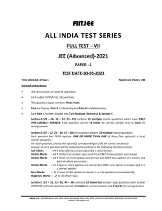JEE Advanced Test Paper - Physics, Chemistry, Math