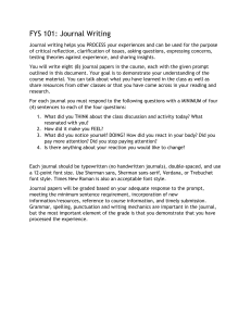 FYS 101 Journal Writing Guidelines