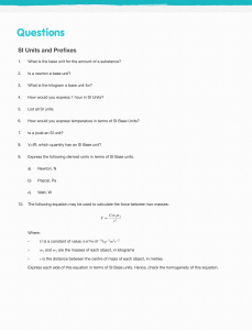 SI Units and Prefixes Worksheet