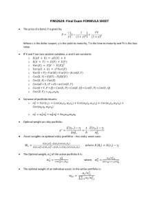 FINS2624 Finance Formula Sheet - Exam Prep