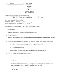 Mass and Weight Worksheet
