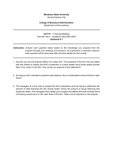 Financial Markets Seatwork: Asset, Cash Flow, Financing