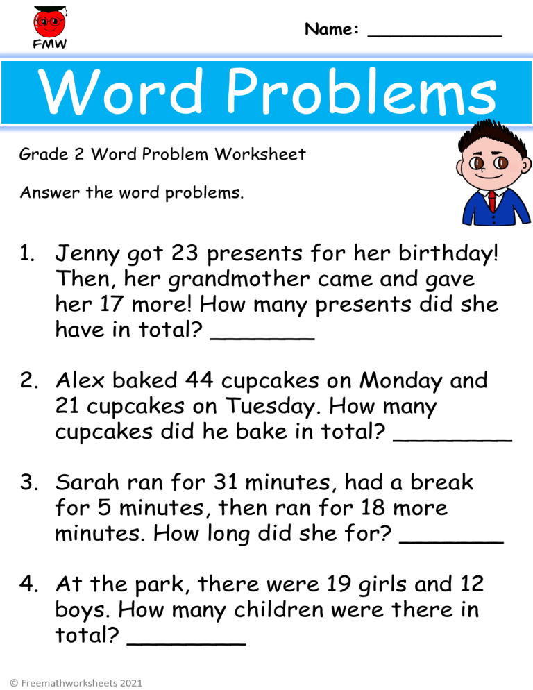 Grade 2 Math Word Problems Worksheet