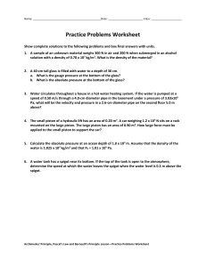 Physics Practice Problems: Archimedes, Pascal, Bernoulli