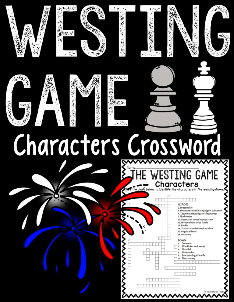 The Westing Game Characters Crossword Worksheet