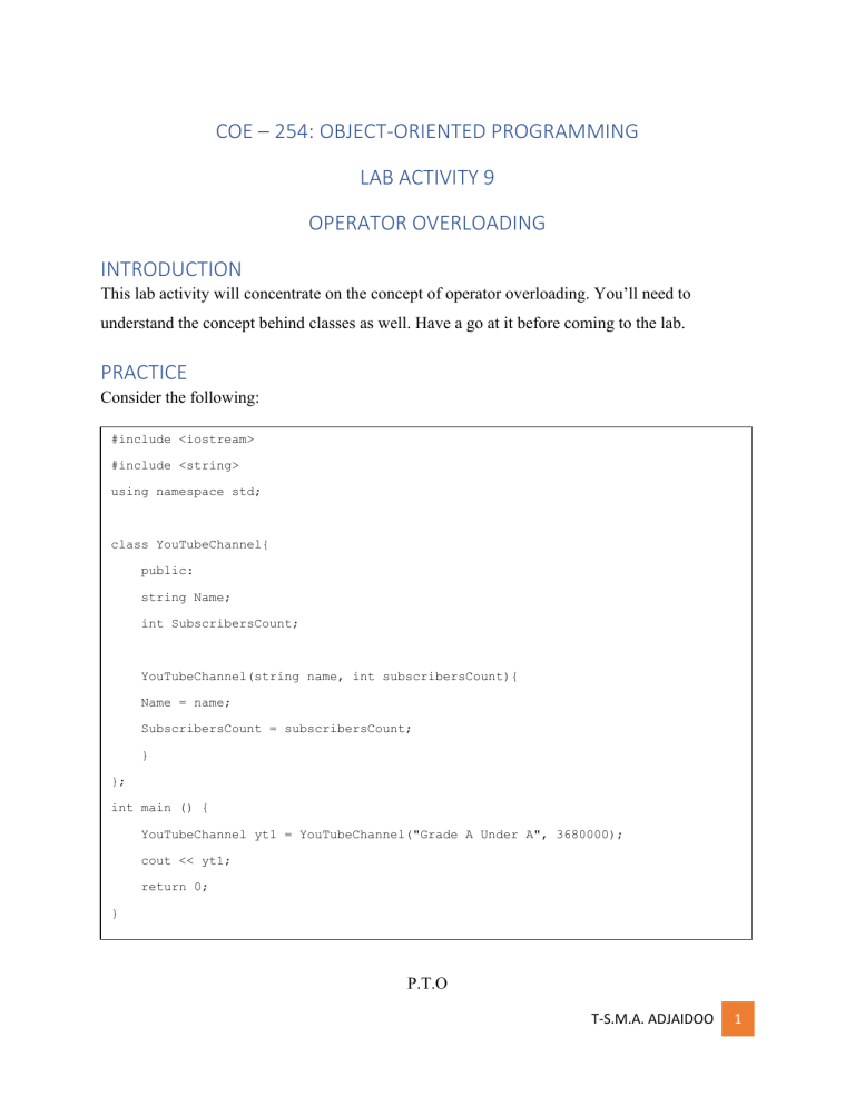 Operator Overloading Lab Activity