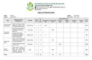 Grade 11 Earth Science Table of Specification