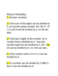 Divisibility Rules: 2, 3, 4, 5, 6