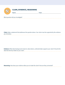 Claim, Evidence, Reasoning Worksheet