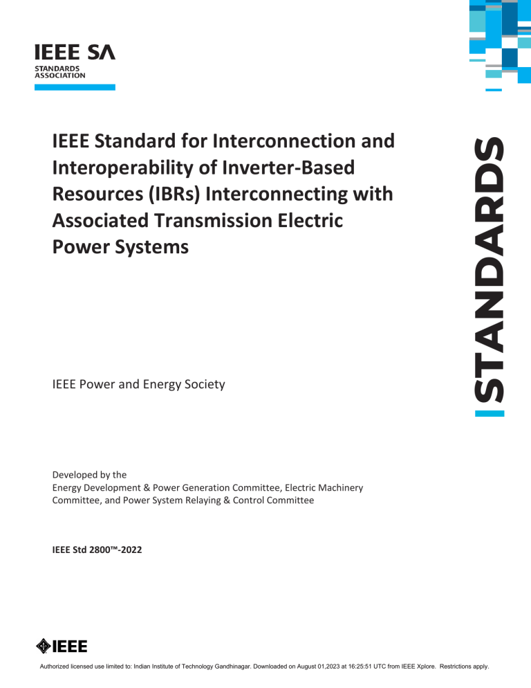 IEEE Standard for Inverter-Based Resources Interconnection