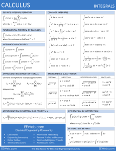 Calculus Integrals Reference Sheet