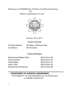 Coal Liquefaction: 70,000 BBL/Day Motor Fuel Production