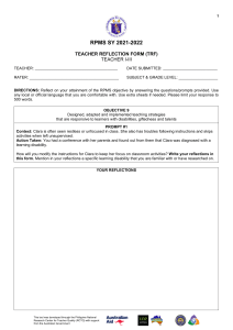 Teacher Reflection Form: Inclusive Strategies
