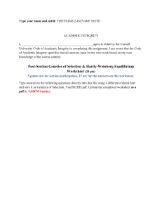 Genetics of Selection & Hardy-Weinberg Worksheet