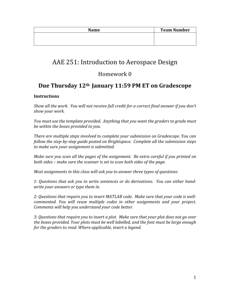 AAE 251 Homework 0: Aerospace Design, Velocity & Displacement