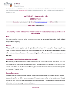 MATH 2UU3 Course Outline - Numbers for Life