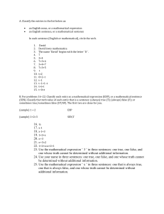 Math Worksheet: Classifying Expressions & Sentences