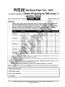 FIITJEE Big Bang Edge Test Sample Paper Class VII to VIII
