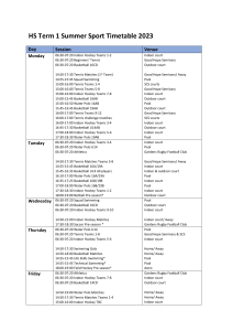 HS Summer Sport Timetable 2023