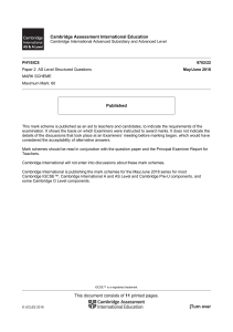 Physics AS Level Mark Scheme 9702/22 May/June 2018