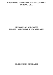 JSS 1 Grammar & Vocabulary Lesson Plan