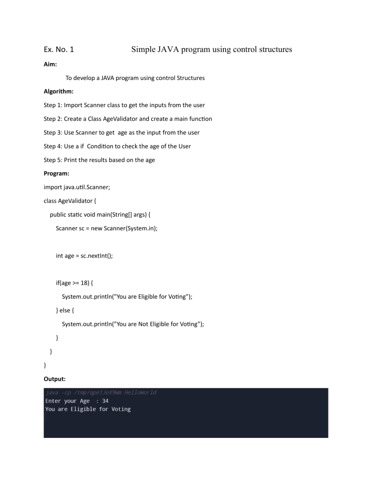 Java Control Structures Example