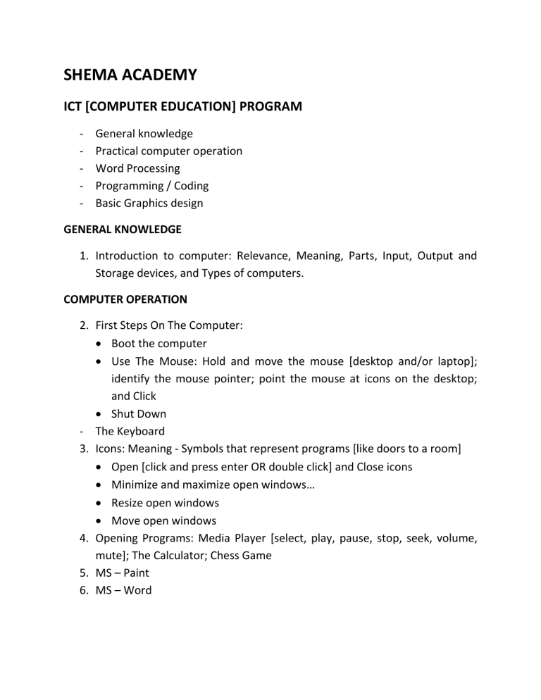 Computer Education Program: ICT Curriculum