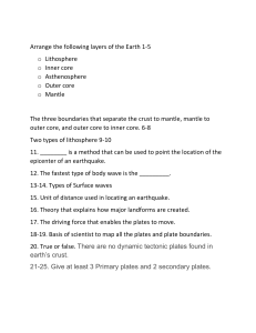 Earth Layers, Tectonics & Earthquakes Worksheet