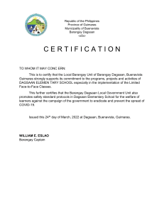 Barangay Support for Dagsaan Elementary Face-to-Face Classes
