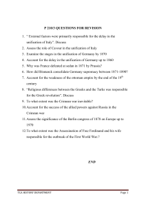 History Revision Questions: Italy, Germany, Crimean War, WWI