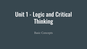 Logic & Critical Thinking: Basic Concepts